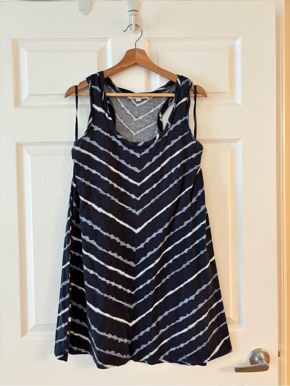 Sleeveless Navy Tie-Dye Chevron Swing Tank Dress
